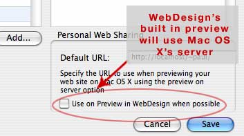 Use Mac OS X Server in WebDesign Preview