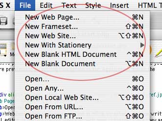 Creating New Documents in WebDesign